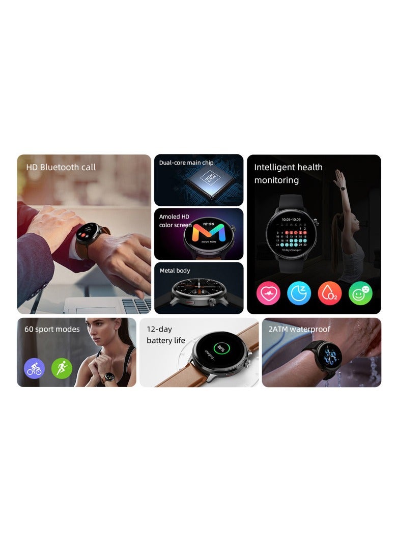 MIBRO Watch Lite 2 Smart Watch 1.3-inch AMOLED Display Metal Body Bluetooth Call Intelligent Health Monitoring 60 Sport Modes 12 Days Battery Life 2ATM Waterproof Smart Watch - Black