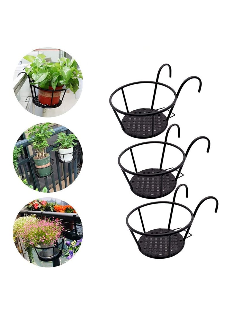 3 Pack Hanging Baskets Iron Flower Pot Holder, Hanging Planter, Plant Stand, Over The Rail Basket for Indoor Outdoor Patio Balcony Garden Pot or Fence Planters