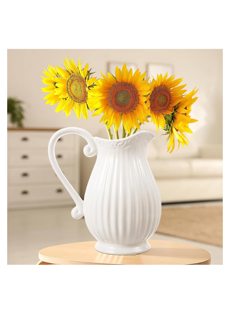 White Ceramic Pitcher Vase Bucket: French Flower Bucket Vintage Farmhouse Vase Kitchen Utensil Holder Decorative Bouquet Holder for Flower Arrangements