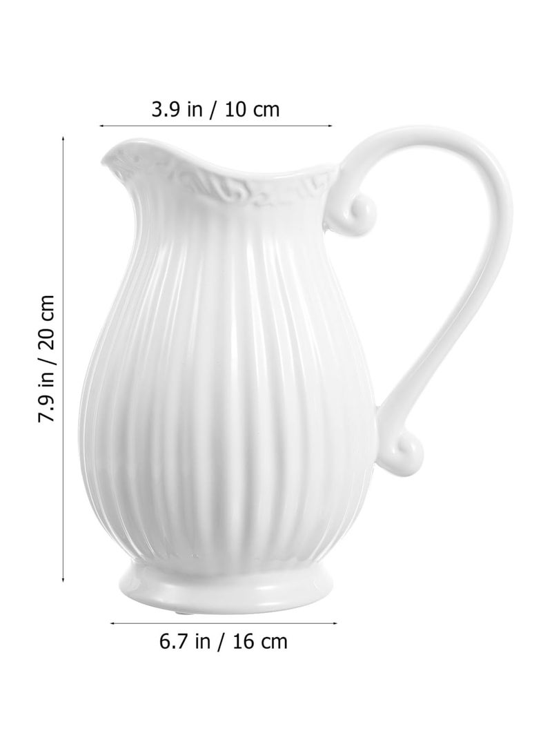 White Ceramic Pitcher Vase Bucket: French Flower Bucket Vintage Farmhouse Vase Kitchen Utensil Holder Decorative Bouquet Holder for Flower Arrangements
