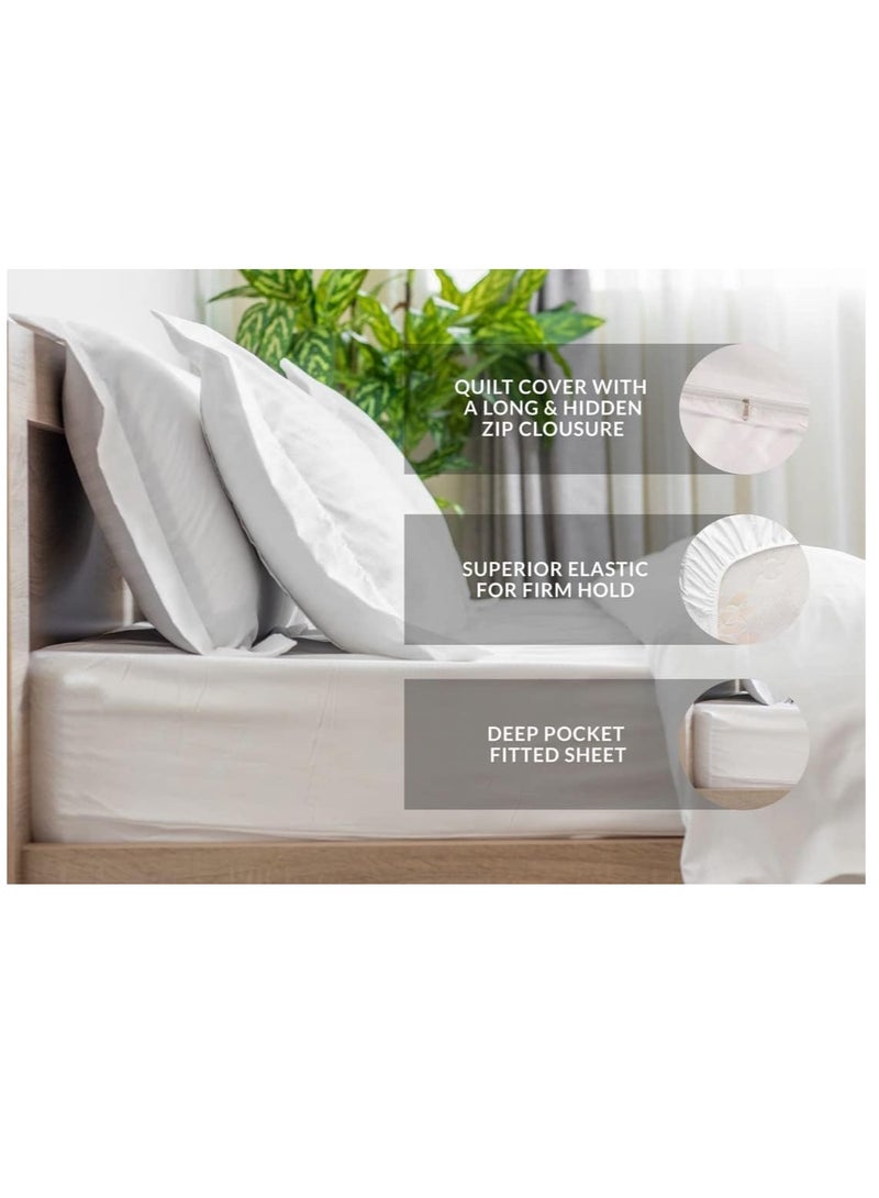 COOLBABY 6-Piece Luxury King Size Cotton Bedsheet - Quilt Cover Set | 1 Fitted 200 * 200 Sheet + 1 Quilt Cover + 4 Pillow Cases (White)