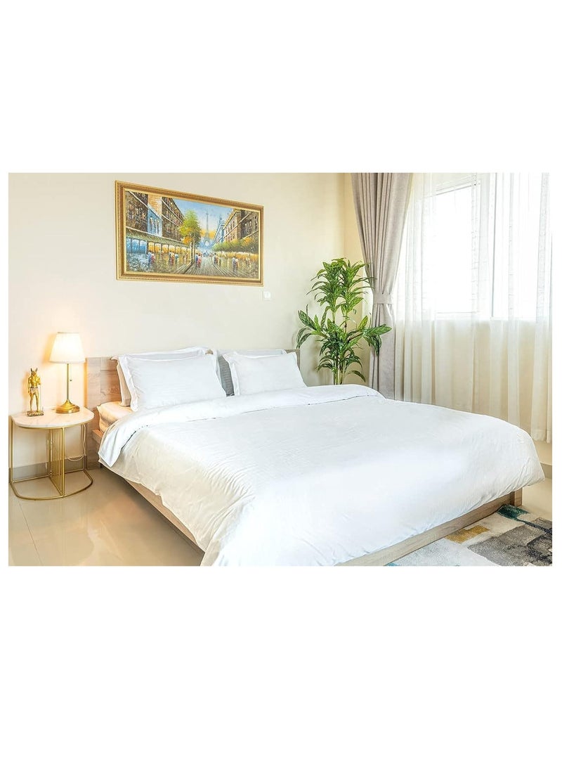 COOLBABY 6-Piece Luxury King Size Cotton Bedsheet - Quilt Cover Set | 1 Fitted 200 * 200 Sheet + 1 Quilt Cover + 4 Pillow Cases (White)