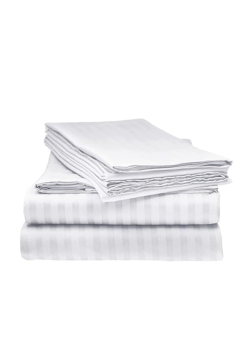 COOLBABY 6-Piece Luxury King Size Cotton Bedsheet - Quilt Cover Set | 1 Fitted 200 * 200 Sheet + 1 Quilt Cover + 4 Pillow Cases (White)