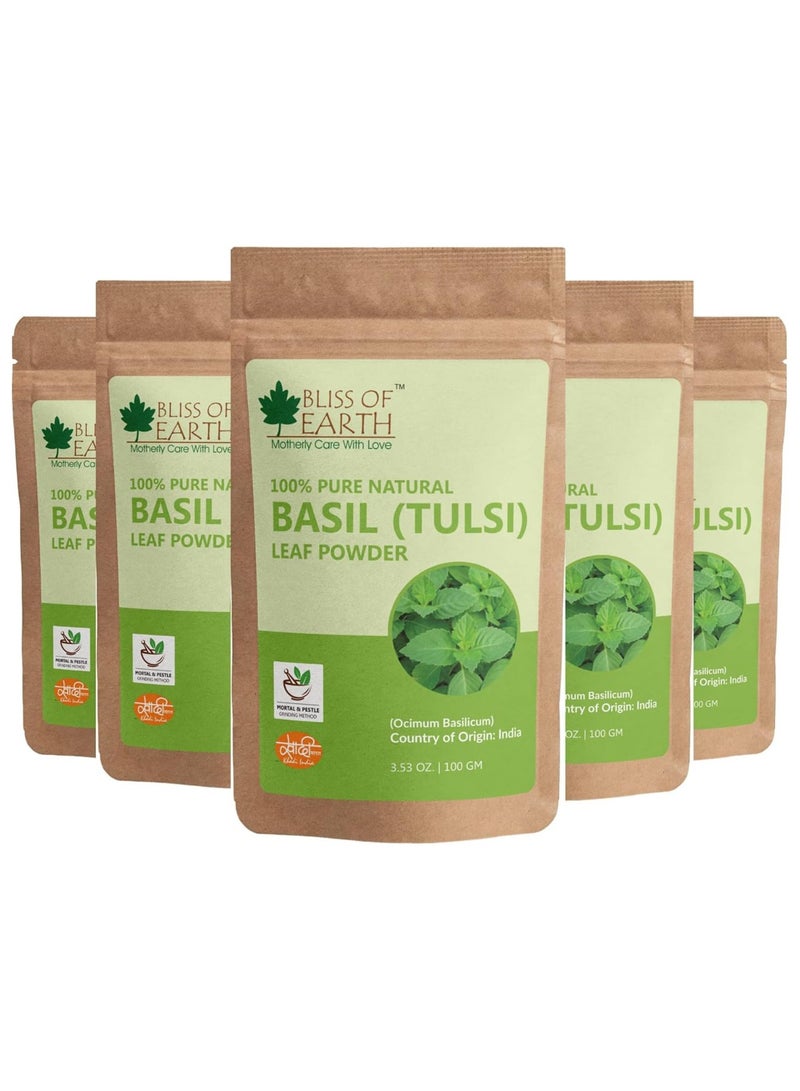 100% Pure Basil Leaves Powder Ayurvedic Tulsi Powder 100GM Great For Hair Skin Face Pack of 5
