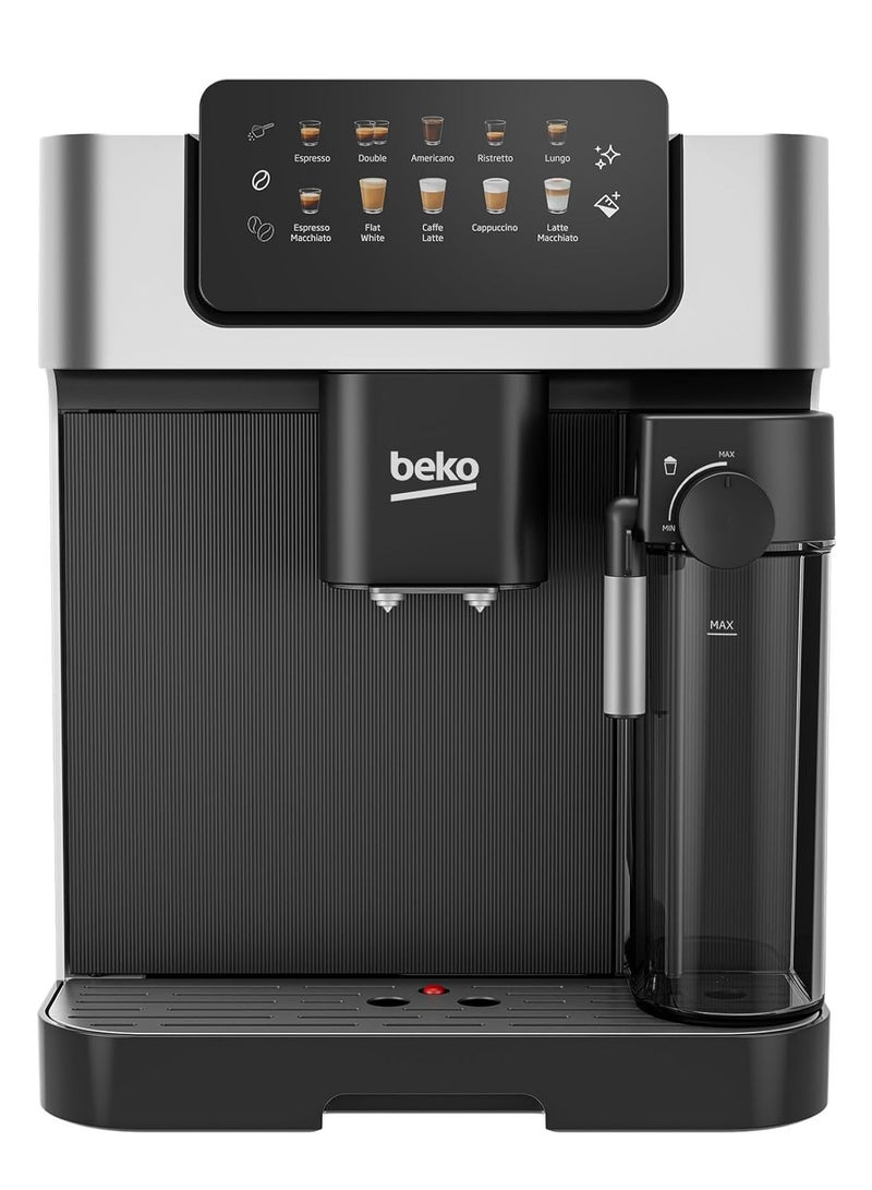 Automatic Bean to Cup Espresso Coffee Machine with 19 Bar, Touch Control LCD Display, 2L Water Capacity, 600ml Milk Container Capacity - Stainless Steel 2 L 1350 W CEG7304X Black / Silver