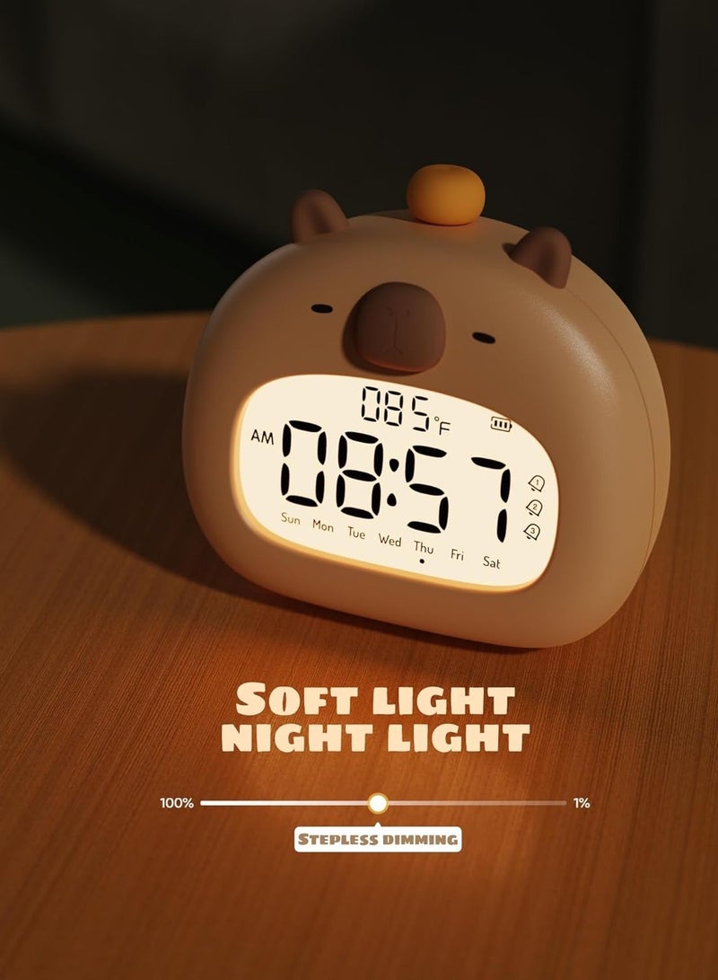 Kids Alarm Clock Ok to Wake Alarm Clock for Kids, Ready to Rise Children's Sleep Trainer,Cute Capybara Clock Dimming Night Light, OK to Wake Alarm Clock for Toddlers Boys Girls, Birthday Gift