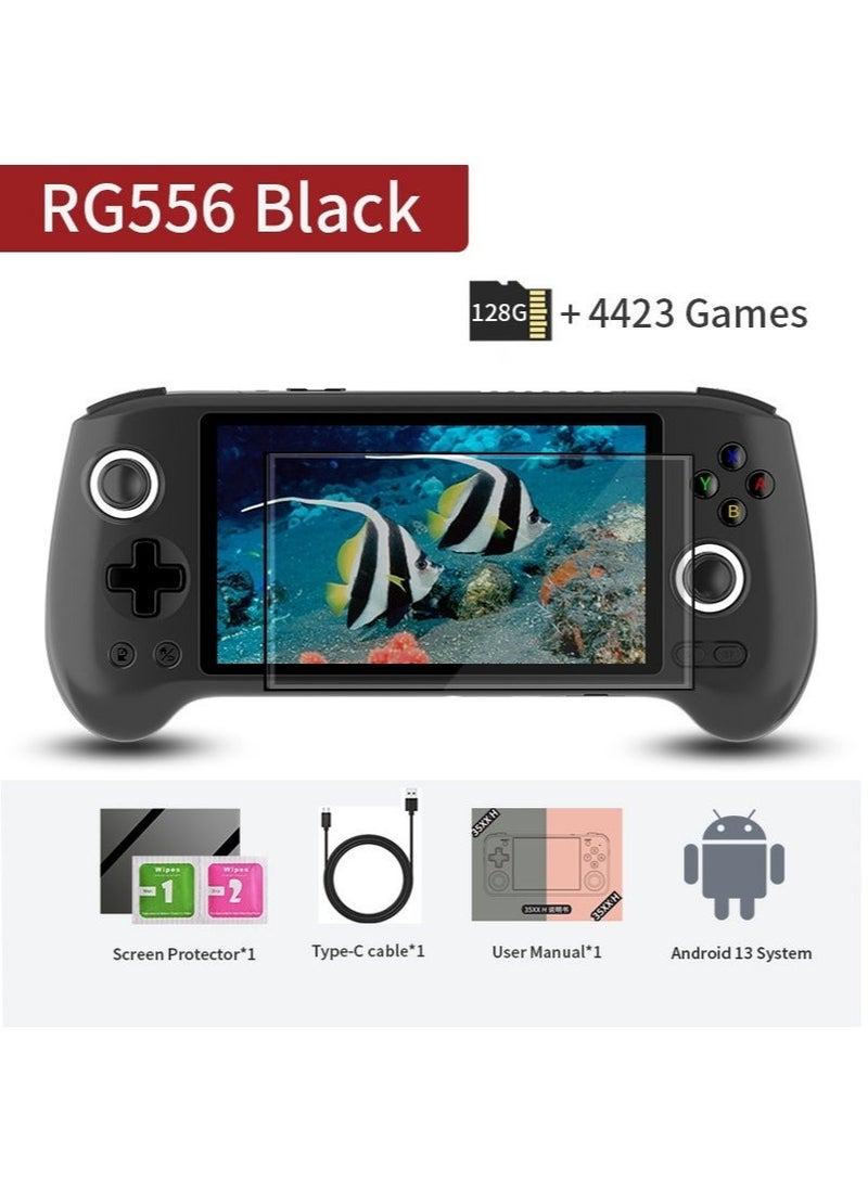 ANBERNIC RG556 Handheld Game Console Unisoc T820 Android 13 5.48 inch AMOLED Screen 5500mAh WIFI Bluetooth Retro Video Players (Black 128G)