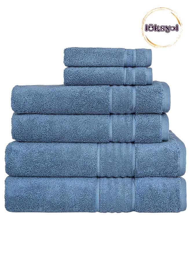 LUKSYOL Luxury Towel Set: 100% Turkish Cotton 600 GSM 6-Piece (2 Bath, 2 Hand, 2 Washcloths) Hotel Quality OEKO-TEX Certified & Made in Green Soft, Absorbent, & Elegant Navy Denim