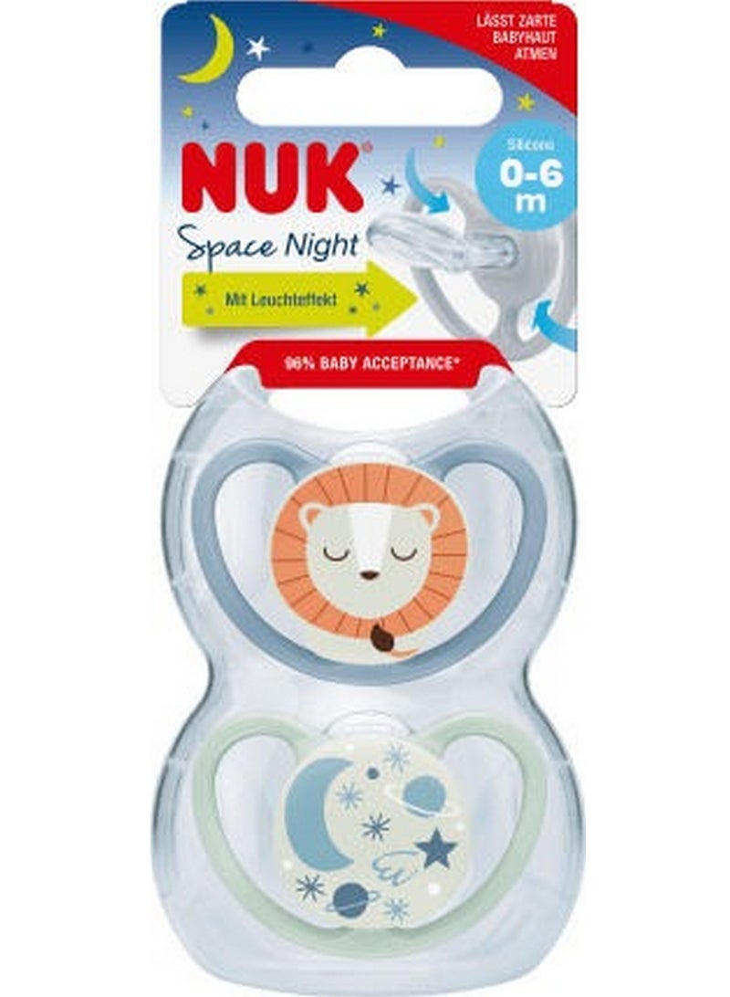 Space Night Silicone Pacifier 0-6M 2 Pack