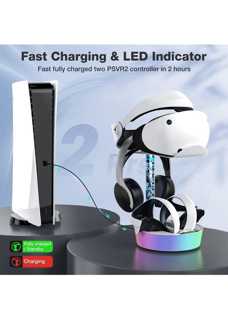 Controller Charging Station for PS VR2, Fast Charging for PSVR2 Headset Display Stand and Charger with 4 Magnetic Connecto, Lightning Charger with LED Display Lights, Organizer Dock for PS VR 2