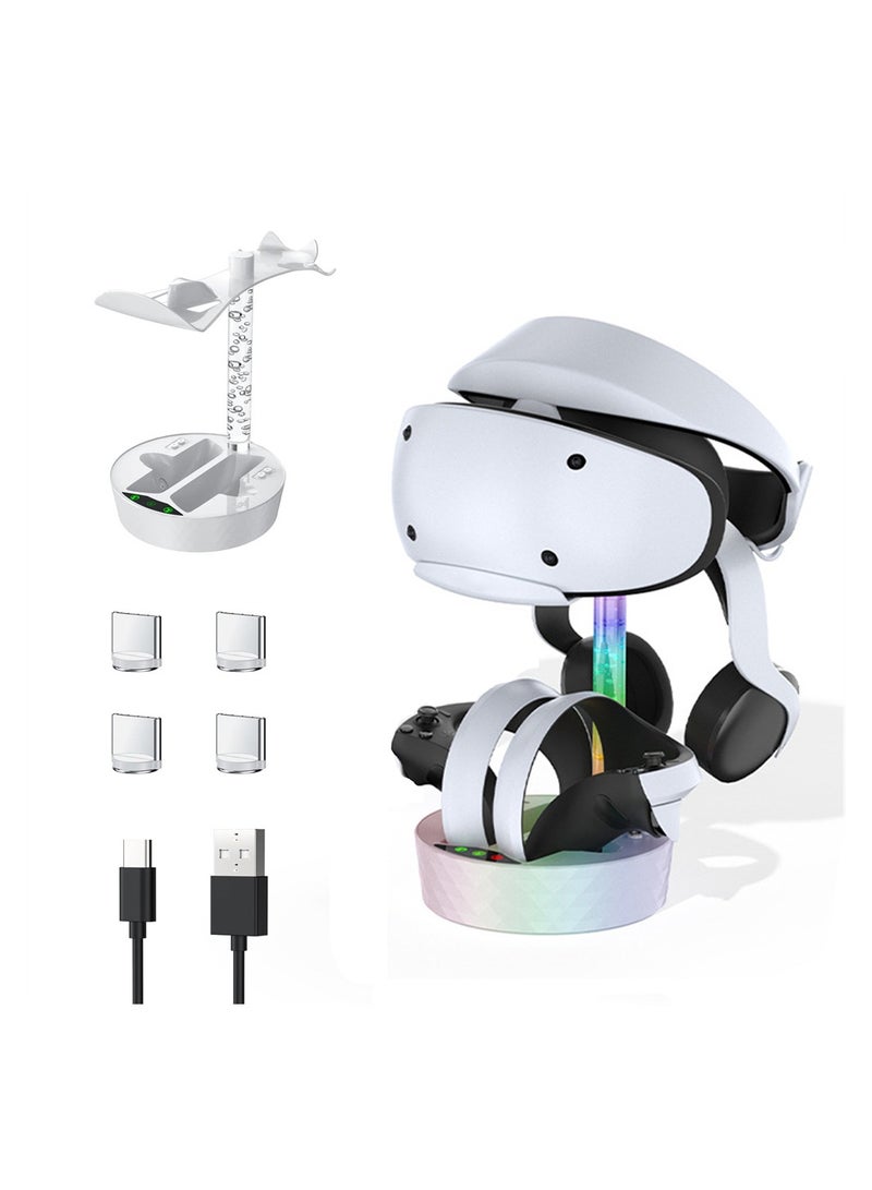 Controller Charging Station for PS VR2, Fast Charging for PSVR2 Headset Display Stand and Charger with 4 Magnetic Connecto, Lightning Charger with LED Display Lights, Organizer Dock for PS VR 2