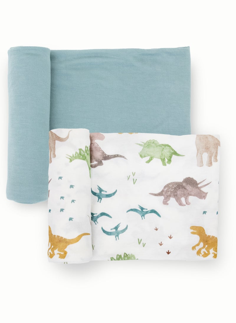 Stretch Knit Swaddle 2 Pack Dino Pals