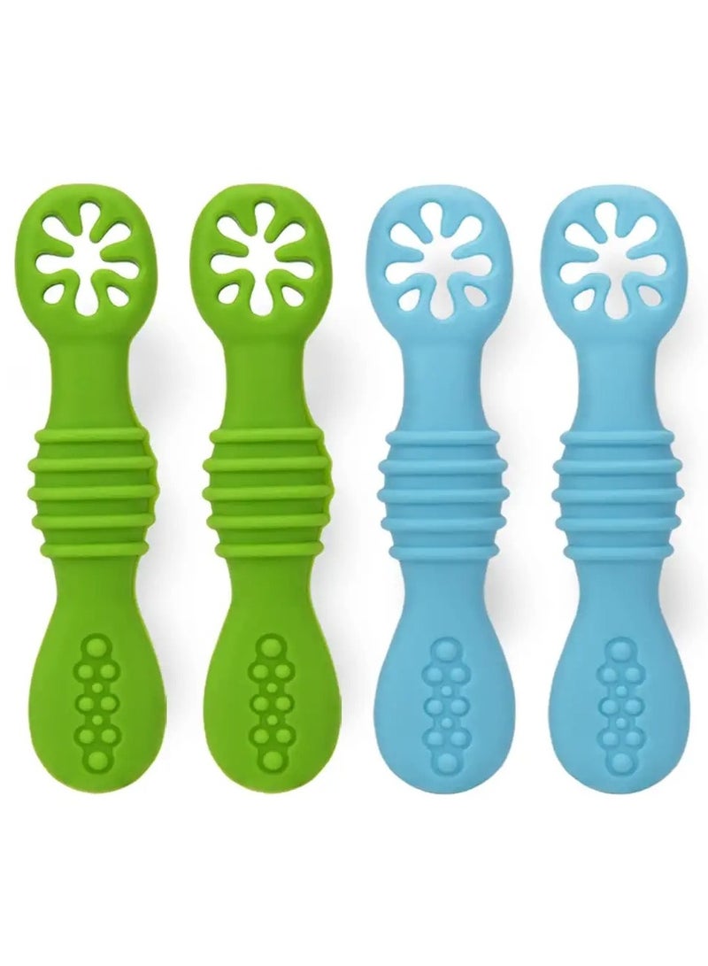 Baby Spoons, Self-Feeding Toddler Utensils, First + Second Stage Toddler Utensils - Baby Led Weaning Spoons - 100% Food Grade Silicone Training Spoons, Best Self Feeding, 6 Months+
