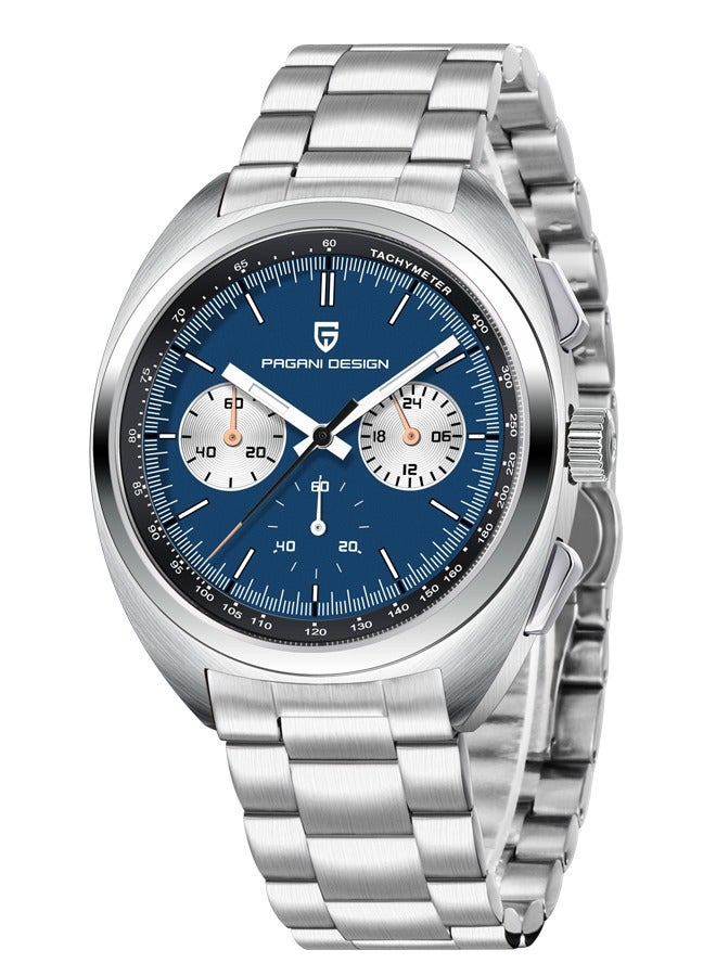 Men's Watch Casual Analog Men's Watch Chronograph VK63 Movement Sapphire Mirror 100M Water Resistant Stainless Steel Watch-Blue Steel
