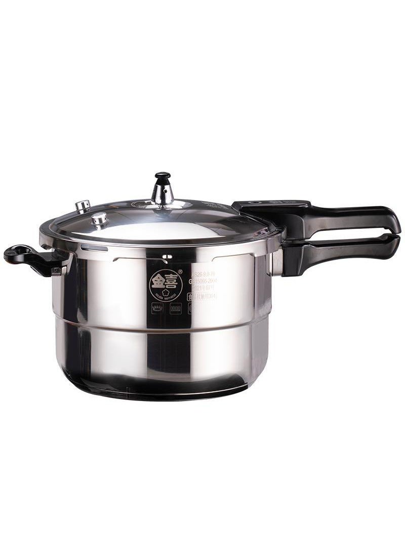 Stainless steel 304 Pressure Cooker 22cm 5L Cooking Pot Gas Steamer Electric Stove Safety Pressure Cooker, Gas Fire Compatible, 2 in 1 with Steaming Grid(Silver)