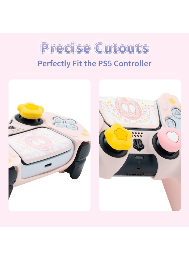 Controller Skin Compatible with PlayStation 5, Cute Star Wings Series Controller Silicone Case for PS5, Kawaii Anti Slip Silicone Controller Case with 2 Thumb Grip Caps and 2 Stickers (Pink)