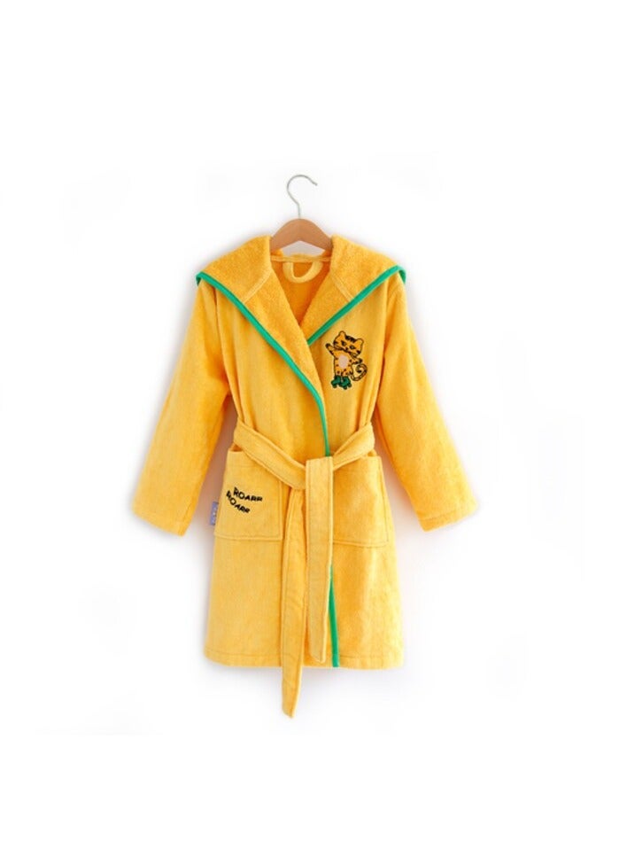 Milk&Moo Skater Cheetah Kids Robe, 100% Cotton Kids Bathrobe, Ultra Soft and Absorbent Hooded Bathrobe for Girls and Boys, Yellow Color, Suitable for 5-6 Years