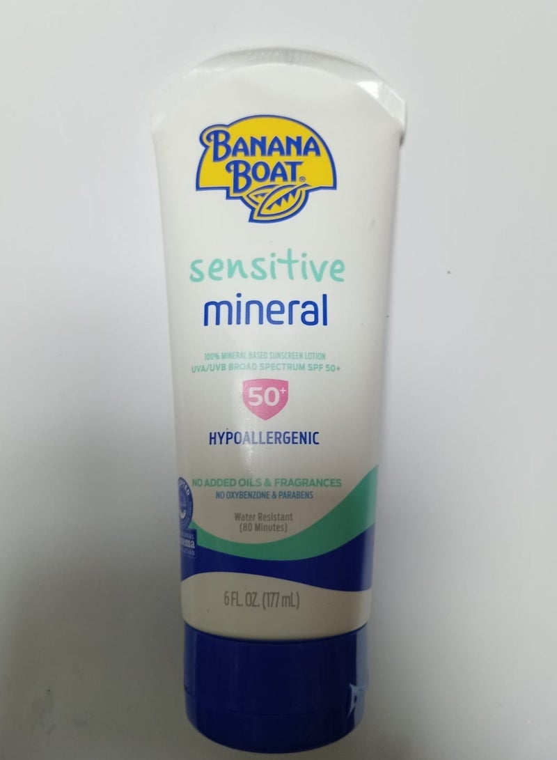 Body Sunscreen, Sensitive Skin Sunblock, Oxybenzone Free Sunscreen, Banana Boat Mineral Sunscreen SPF 50 6oz