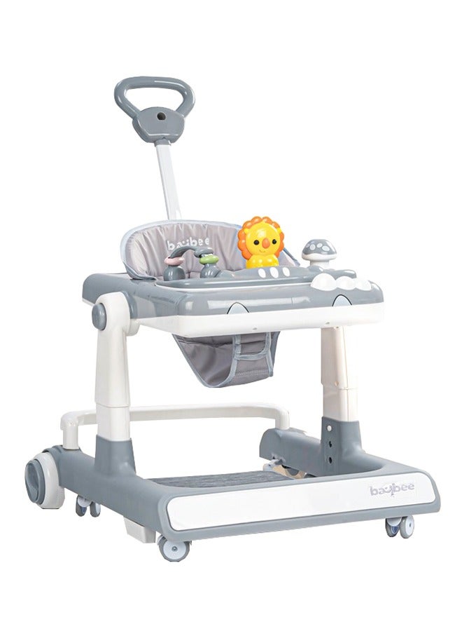 3 In 1 Zeni Baby Activity Walker With Parental Push Handle And 3 Height Adjustable,Tray And Musical Toy Bar, 6 - 18 Months, Boy/Girl, Grey