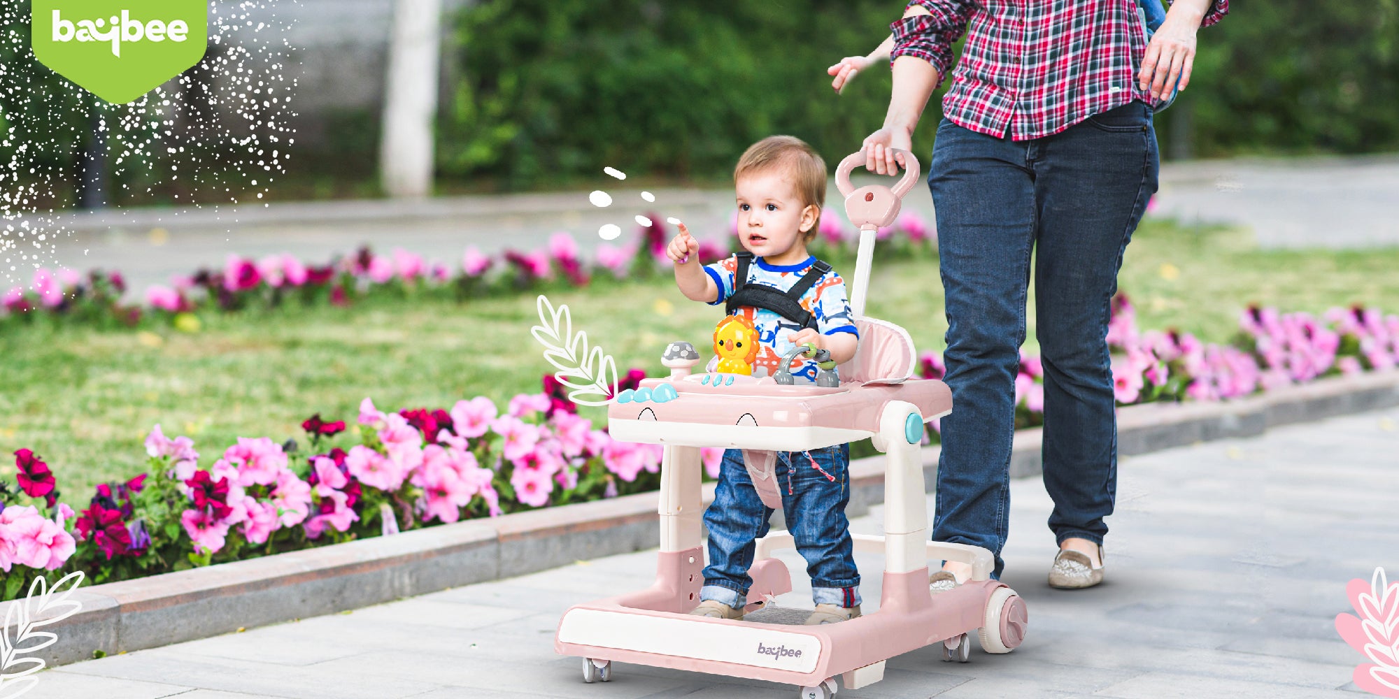 3 In 1 Zeni Baby Activity Walker With Parental Push Handle And 3 Height Adjustable,Tray And Musical Toy Bar, 6 - 18 Months, Boy/Girl, Grey