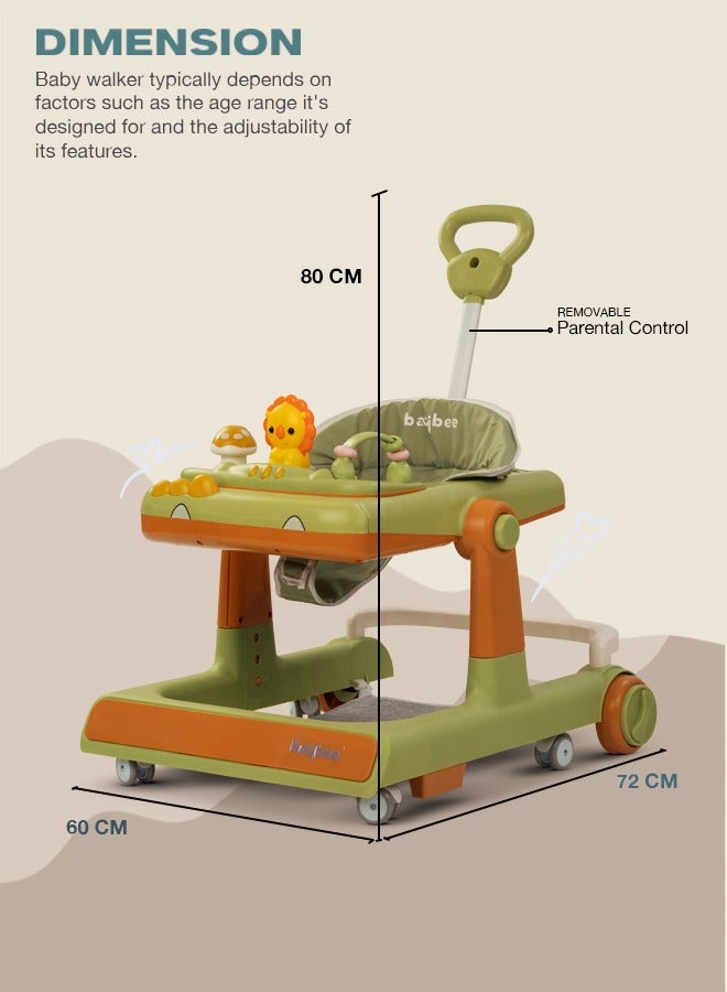 3 In 1 Zeni Baby Activity Kids Walker With Parental Push Handle And 3 Height Adjustable, Tray And Musical Toy Bar, 6 - 18 Months, Boy/Girl, Green