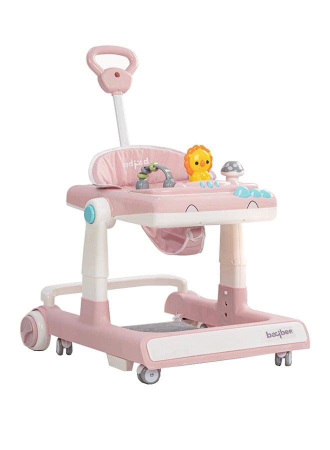 3 In 1 Zeni Baby Walker With Parental Push Handle, 3 Height Adjustable, Tray And Musical Toy Bar, 6 - 18 Months, Boy/Girl, Pink