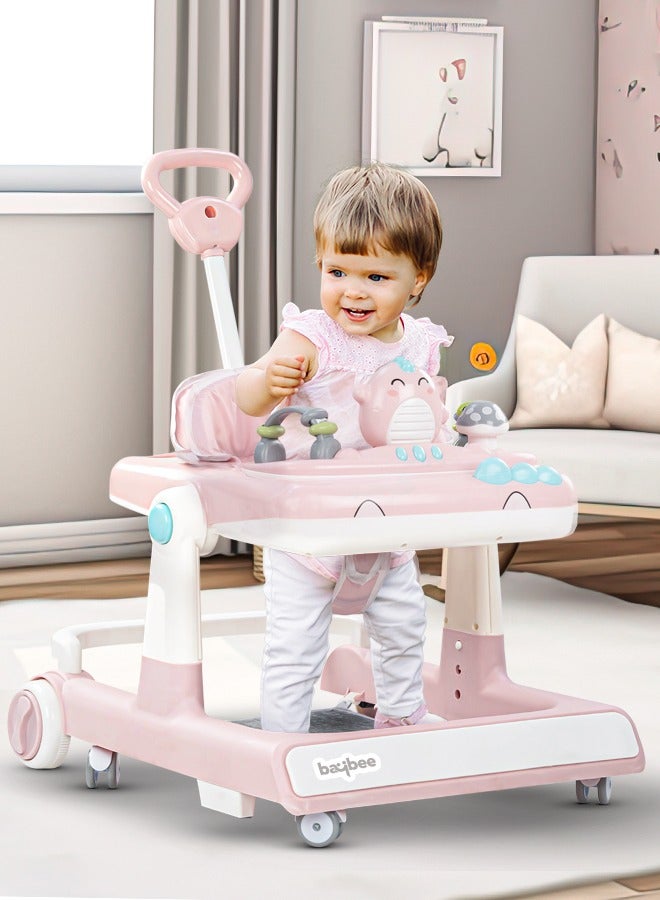 3 In 1 Flix Baby Activity Walker With Parental Push Handle And 3 Height Adjustable, Tray And Musical Toy Bar, 6 - 18 Months, Boy/Girl, Pink