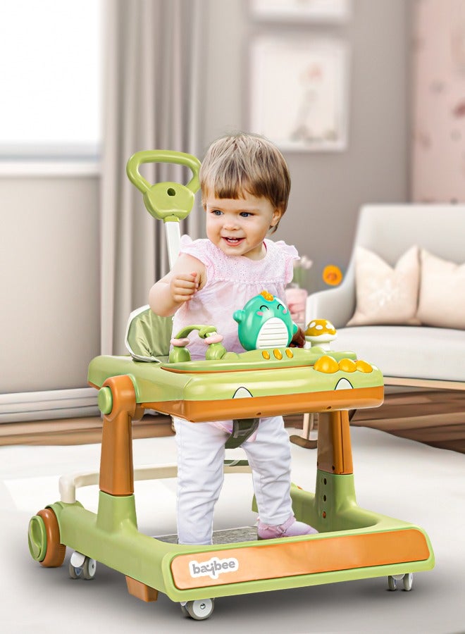 3 In 1 Flix Baby Activity Walker With Parental Push Handle And 3 Height Adjustable, Tray And Musical Toy Bar, 6 - 18 Months, Boy/Girl, Green
