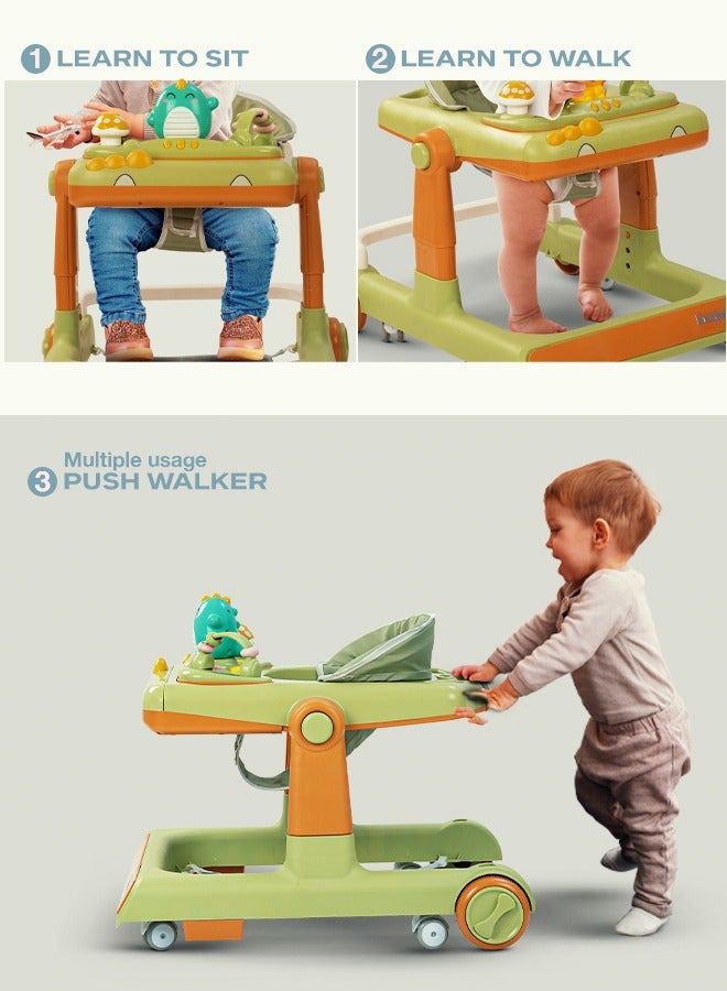 3 In 1 Flix Baby Activity Walker With Parental Push Handle And 3 Height Adjustable, Tray And Musical Toy Bar, 6 - 18 Months, Boy/Girl, Green