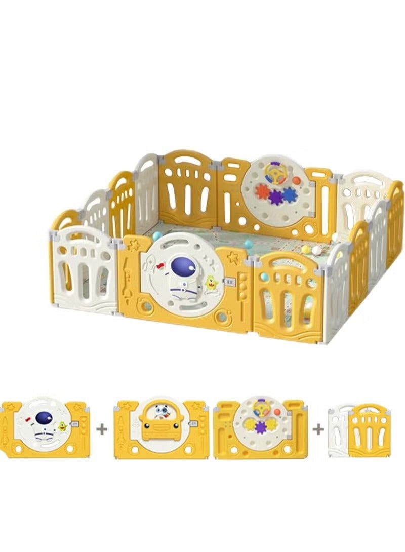 Baby Playpen for Toddler, Extra Large Baby Playard with Gate, 153cm×160cm Large Baby Playard, Sturdy Safety Playpen, Indoor & Outdoor Kids Activity Center (with Anti-Slip Base), 12+2 Panels,Yellow