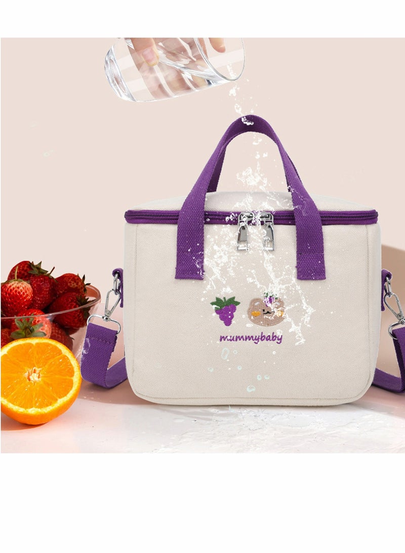 Reusable Lunch Bags Large Cooler Tote Bag Aesthetic Kawaii Cute Lunch Bag Box with Straps Insulated Waterproof Durable for Women Girls Kids Office School Purple