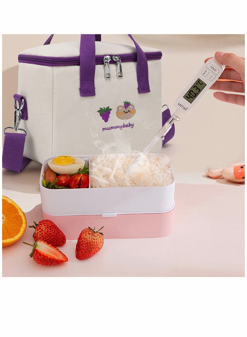 Reusable Lunch Bags Large Cooler Tote Bag Aesthetic Kawaii Cute Lunch Bag Box with Straps Insulated Waterproof Durable for Women Girls Kids Office School Purple