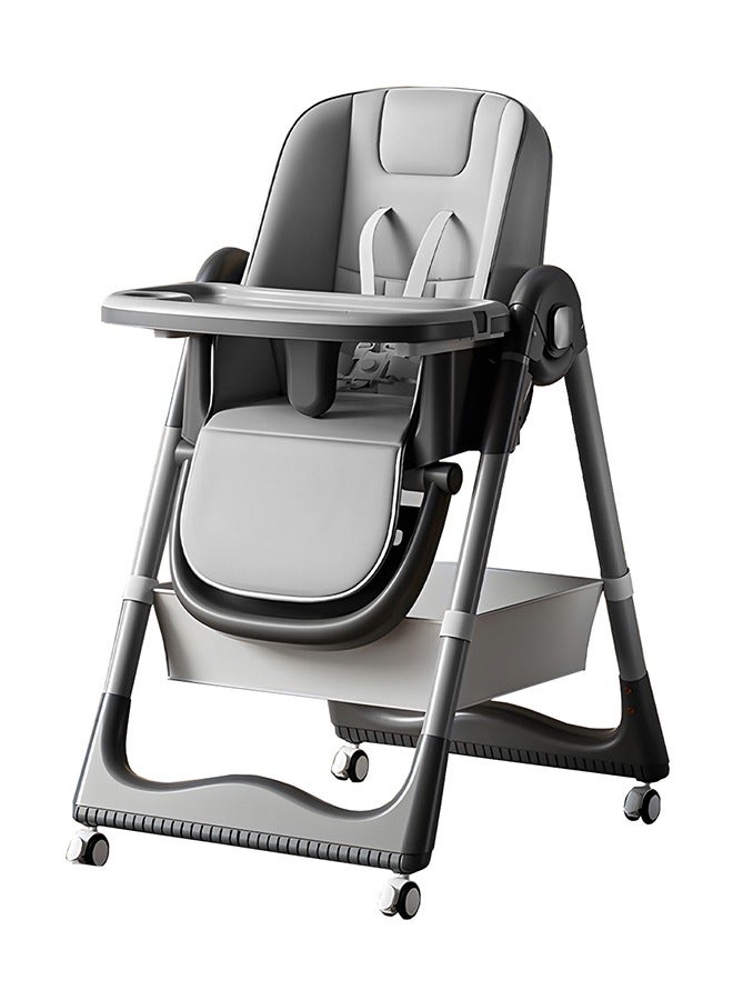 3 In 1 Baby Feeding High Chair With 8 Height Adjustable, Footrest, Tray, 160 Degree Recline, 5 Point Safety Belt And Wheels, 0 Months To 6 Years, Grey
