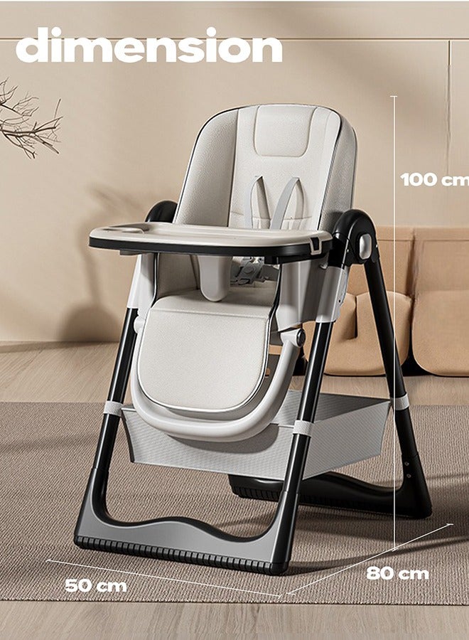 3 In 1 Baby Feeding High Chair With 8 Height Adjustable, Footrest, Tray, 160 Degree Recline, 5 Point Safety Belt And Wheels, 0 - 6 Years, White