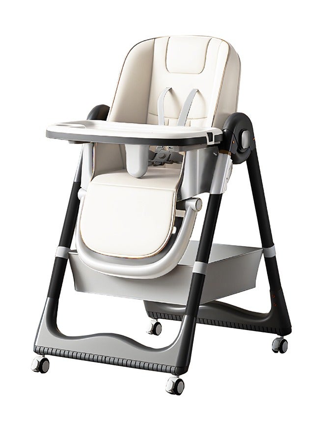 3 In 1 Baby Feeding High Chair With 8 Height Adjustable, Footrest, Tray, 160 Degree Recline, 5 Point Safety Belt And Wheels, 0 - 6 Years, White