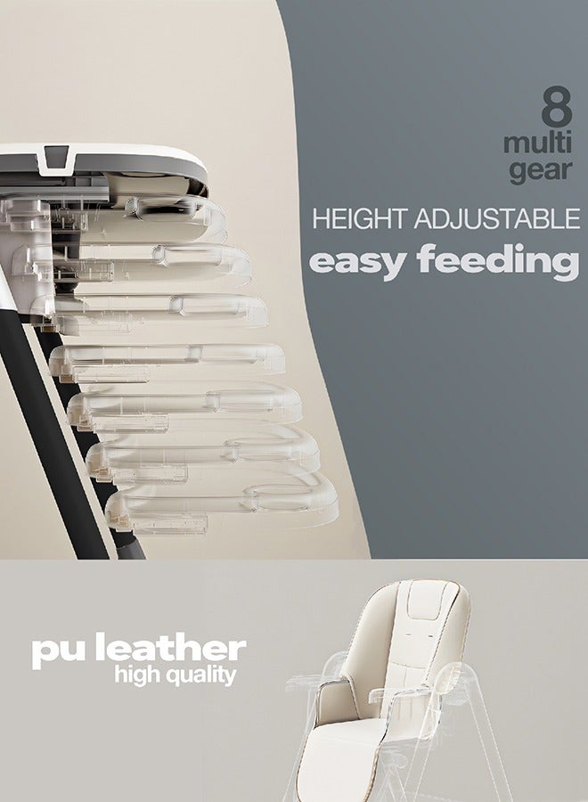 3 In 1 Baby Feeding High Chair With 8 Height Adjustable, Footrest, Tray, 160 Degree Recline, 5 Point Safety Belt And Wheels, 0 - 6 Years, White