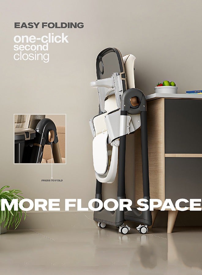 3 In 1 Baby Feeding High Chair With 8 Height Adjustable, Footrest, Tray, 160 Degree Recline, 5 Point Safety Belt And Wheels, 0 - 6 Years, White