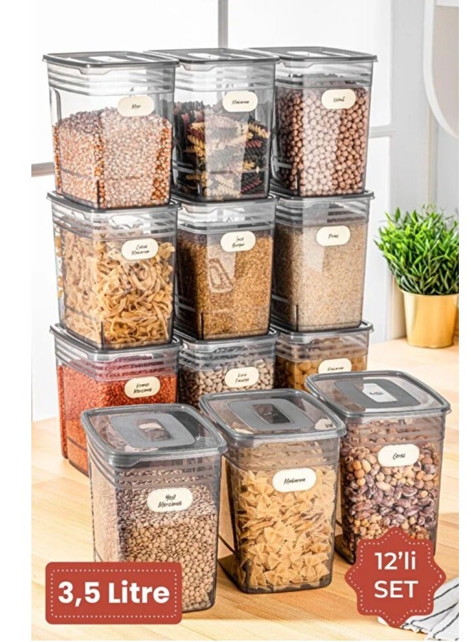 12-Piece Square Food Storage Container Set with Label 3.5 LTR