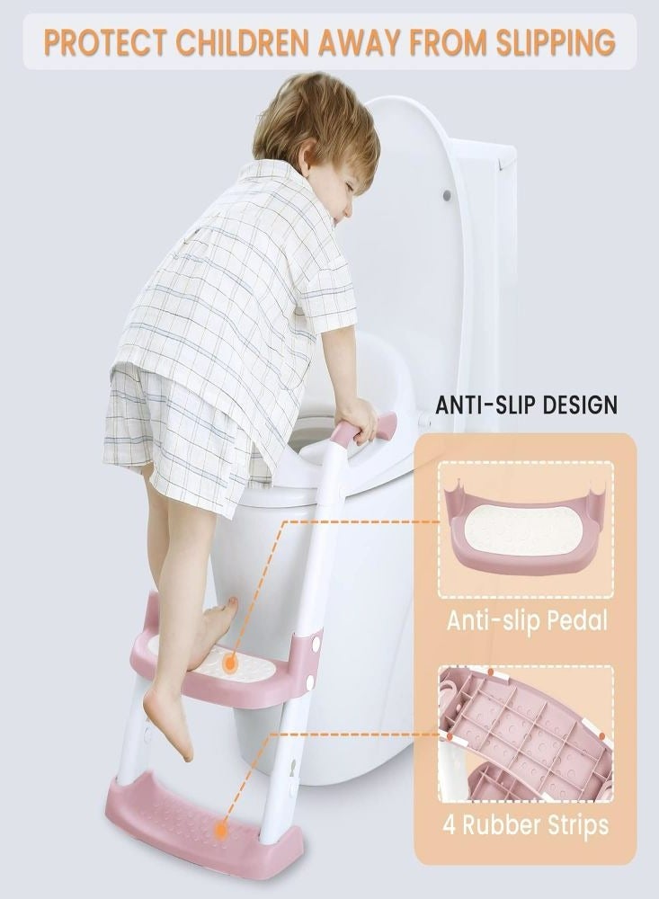 Oasisgalore Pink Baby Toddlers Boys Girls Potty Training Seat Toilet with Step Stool Ladder with Anti-Slip Pads Foldable Comfortable Safe Easy Clean