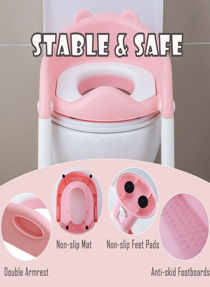 Oasisgalore Pink Baby Toddlers Boys Girls Potty Training Seat Toilet with Step Stool Ladder with Anti-Slip Pads Foldable Comfortable Safe Easy Clean