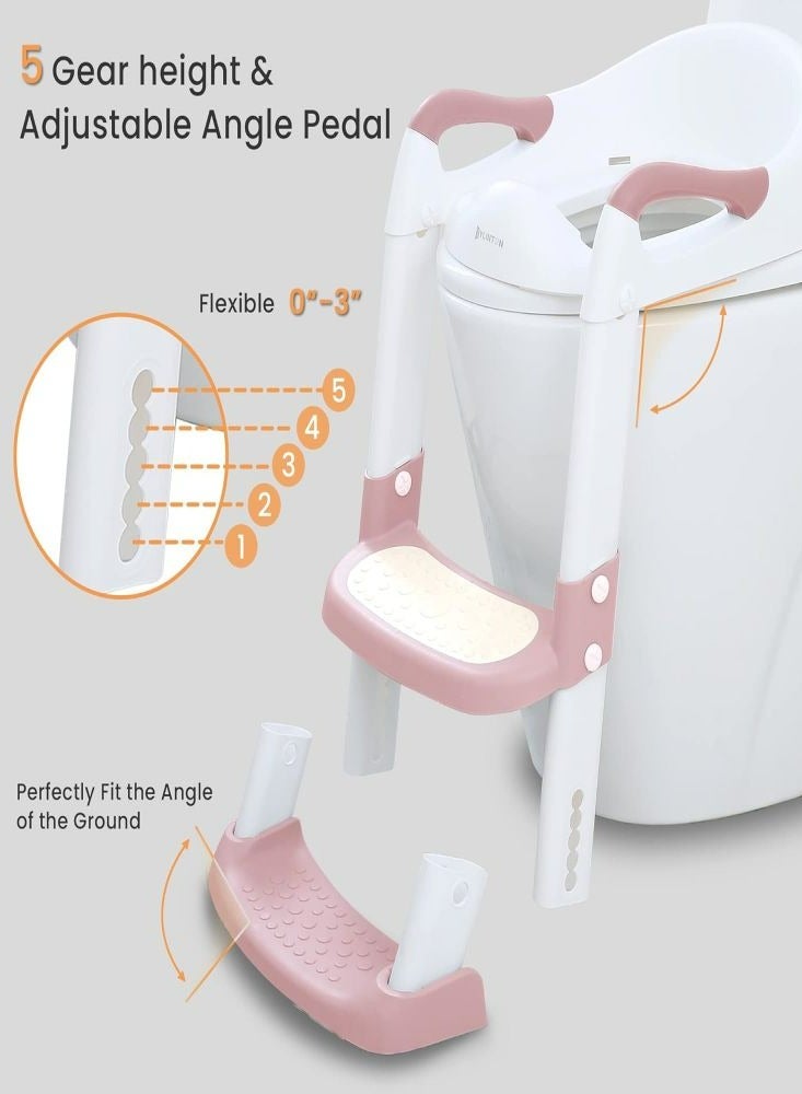 Oasisgalore Pink Baby Toddlers Boys Girls Potty Training Seat Toilet with Step Stool Ladder with Anti-Slip Pads Foldable Comfortable Safe Easy Clean