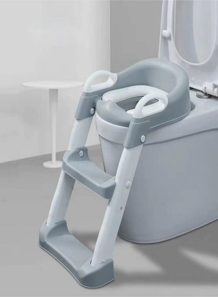 Oasisgalore Grey Baby Toddlers Boys Girls Potty Training Seat Toilet with Step Stool Ladder with Anti-Slip Pads Foldable Comfortable Safe Easy Clean