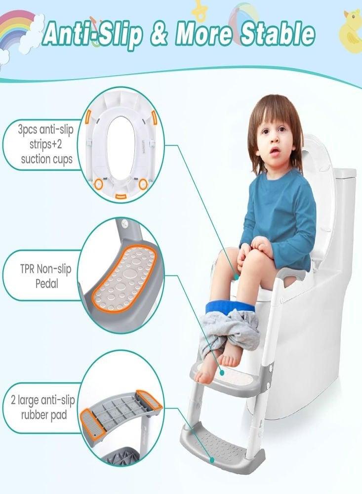 Oasisgalore Grey Baby Toddlers Boys Girls Potty Training Seat Toilet with Step Stool Ladder with Anti-Slip Pads Foldable Comfortable Safe Easy Clean