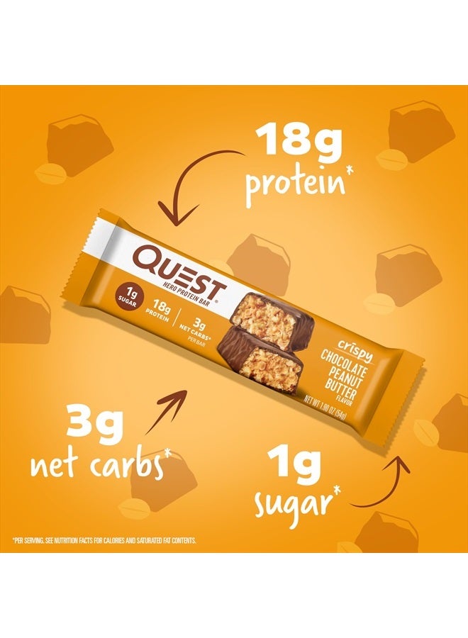 Crispy Chocolate Peanut Butter Hero Protein Bar, 18g Protein, 1g Sugar, 3g Net Carb, Gluten Free, Keto Friendly, 12 Count