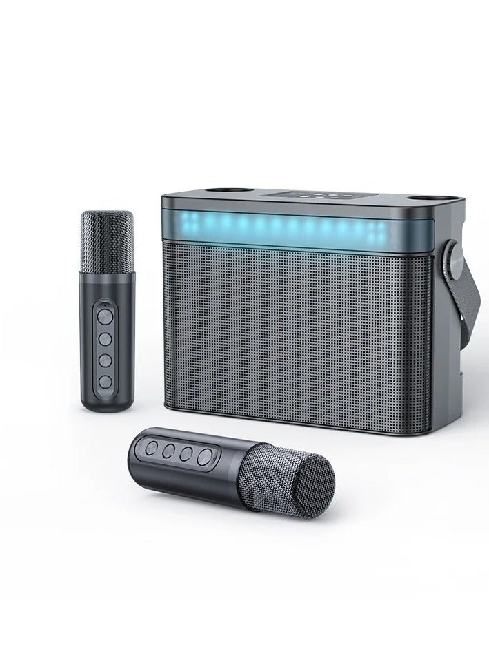 YS 224 Portable Wireless Bluetooth Karaoke Speaker Stereo Bass With Dual Microphones Black