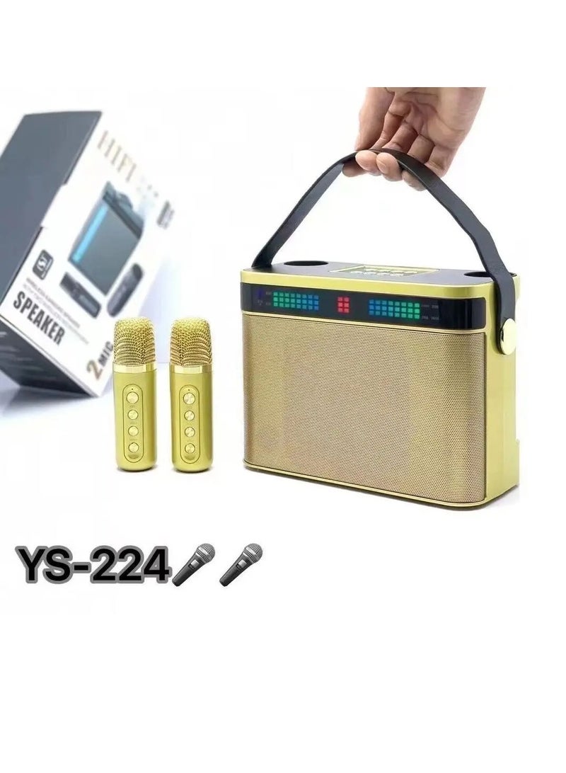 YS 224 Portable Wireless Bluetooth Karaoke Speaker Stereo Bass With Dual Microphones Yellow