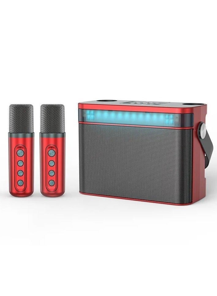 YS 224 Portable Wireless Bluetooth Karaoke Speaker Stereo Bass With Dual Microphones Red