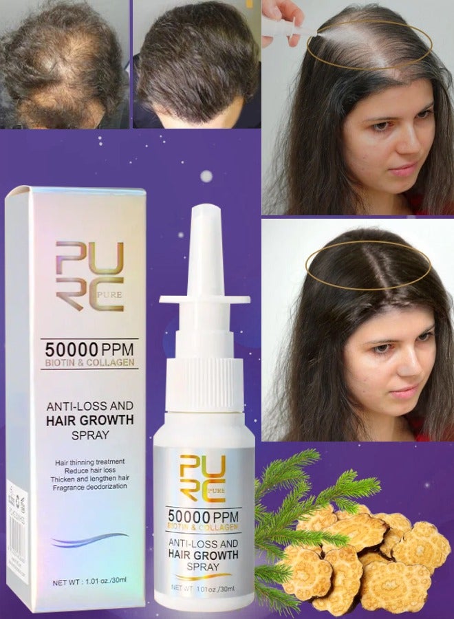 Anti Hair Loss and Hair Growth Spray 50000PPM Biotin and Collagen Hair Growth Spray Hair Thinning Treatment Reduce Hair Loss Thicken and Lengthen Hair Fragrance Deodorization Hair Growth Serum 30ml