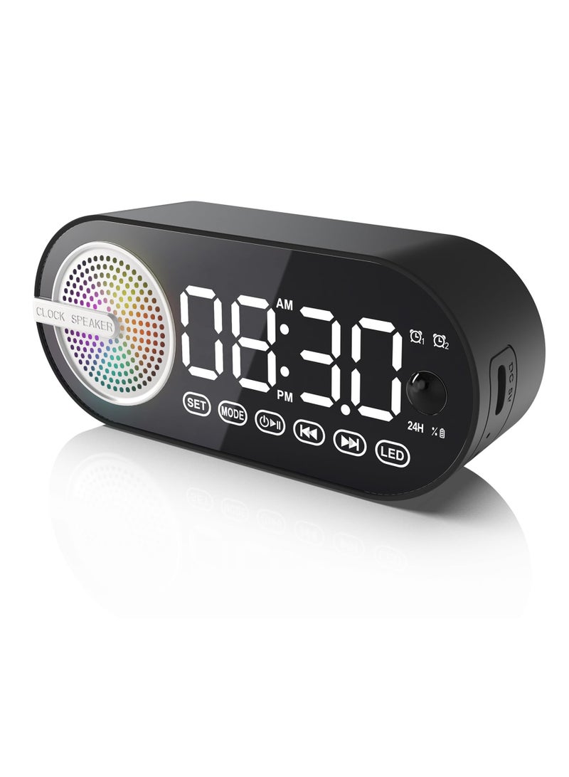Digital Alarm Clock Bluetooth Speaker Large LED Display Multi function Alarm Clock for Bedroom with Human Body Sensing Bluetooth 5.0 Speaker Rechargeable 1200mAh Battery TF Card Support FM