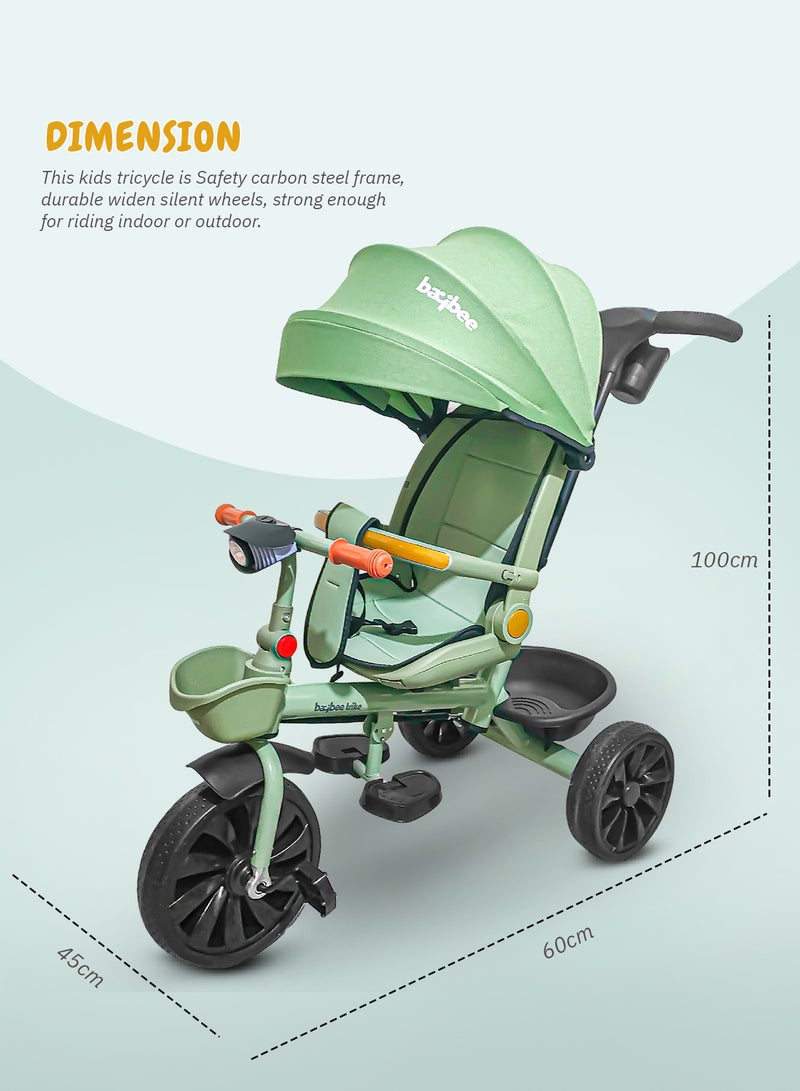 Baybee Hike 3 in 1 Baby Tricycle for Kids, Baby Kids Cycle with Parental Push Handle, Canopy, Rotatable Seat, Light, Safety Bar & Belt | Kids Tricycle Cycle for Kids 1.5 to 5 Years Boys Girls Green